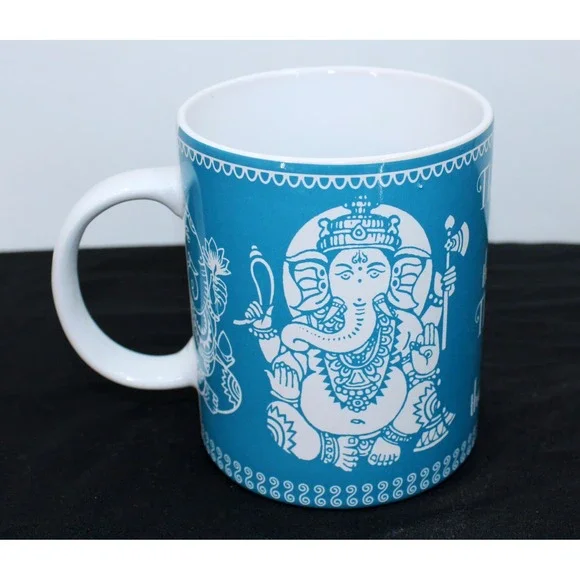 Fisher Home Products Ganesha Spiritual Quote Stoneware Mug Blue White - Picture 3 of 6